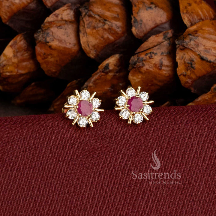 Micro Gold Plated Floral AD Stone Stud Earrings  - Sasitrends