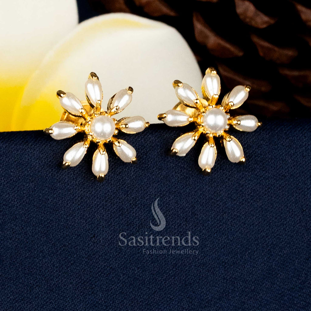 Traditional casual office wear 24K Micro Gold Plated Pearl Starburst Design Stud Earrings For Traditional Wear - Sasitrends