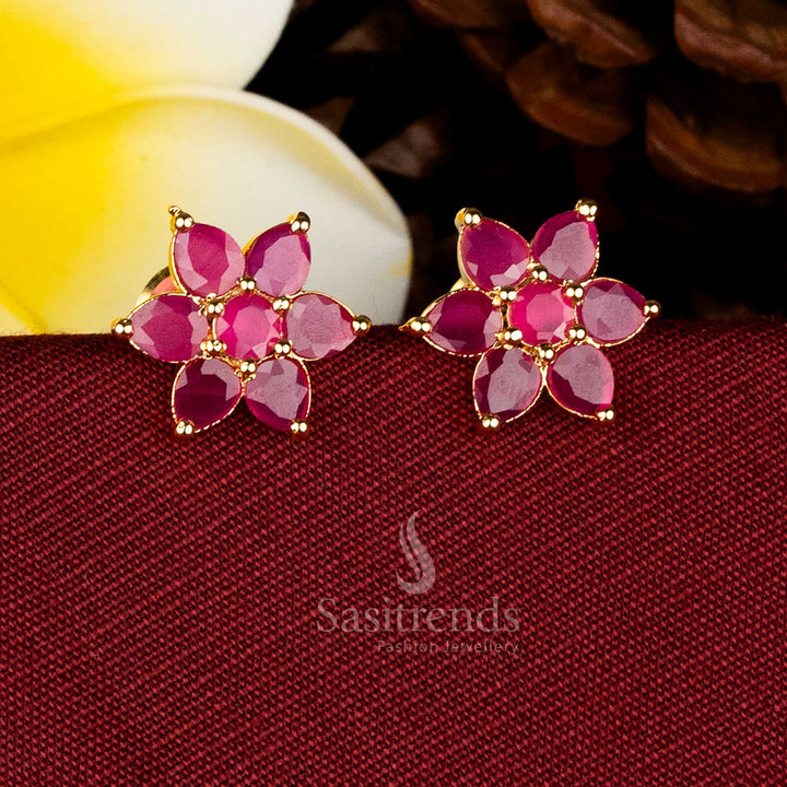 Elegant AD stone and pearl teardrop petal flower stud earrings for weddings and celebrations Sasitrends