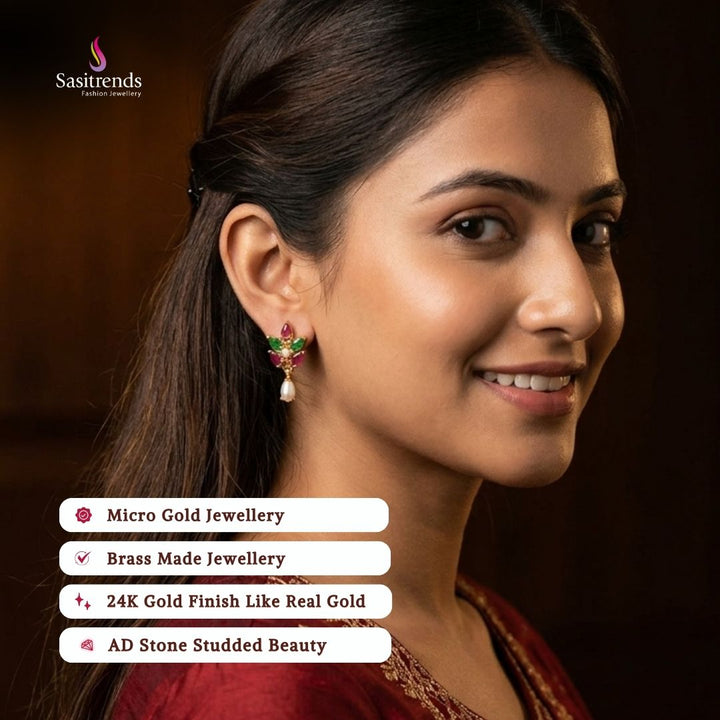 Guaranteed Micro gold plated AD stone earrings model image - Sasitrends