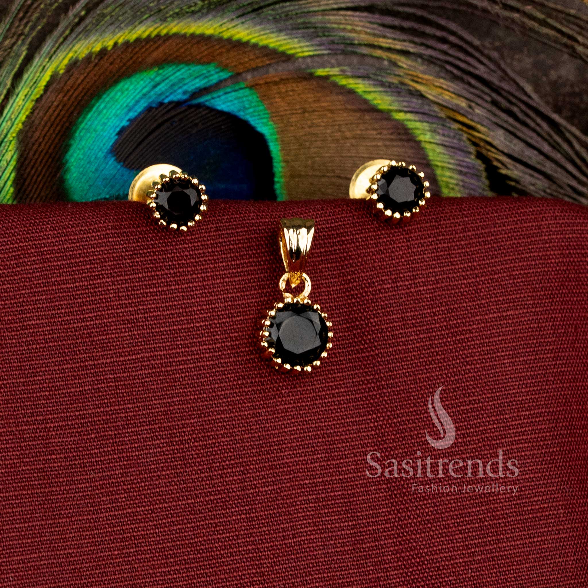 Elegant micro gold plated pendant set with matching earrings designed for sarees, receptions, cultural celebrations, and festive occasions - Sasitrends