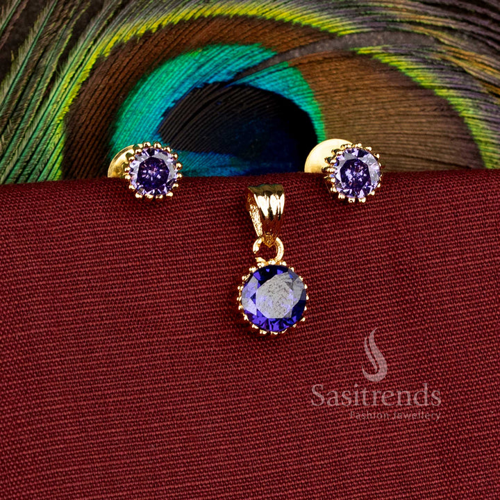 Designer festive pendant set featuring sparkling AD stone Earrings detailing with luxurious gold-like finish for elegant traditional styling - Sasitrends