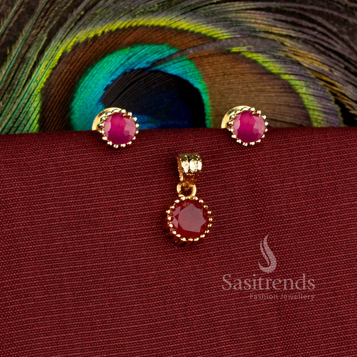 Elegant micro gold plated pendant set with matching earrings designed for office wear, receptions, cultural celebrations, and festive occasions - Sasitrends
