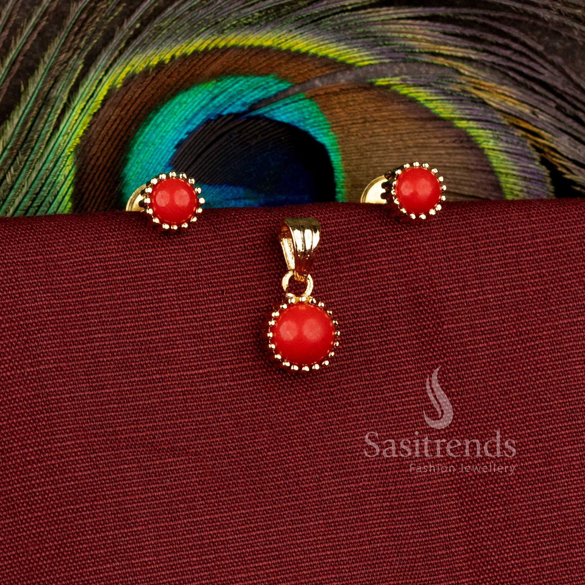 Elegant micro gold plated pendant set with matching earrings designed for office wear, receptions, cultural celebrations, and festive occasions - Sasitrends