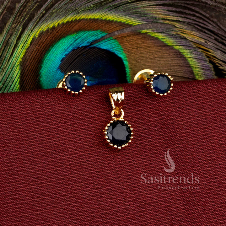 Regal 24K micro gold plated AD stone pendant set with elegant matching earrings for festive saree styling and celebration wear - Sasitrends