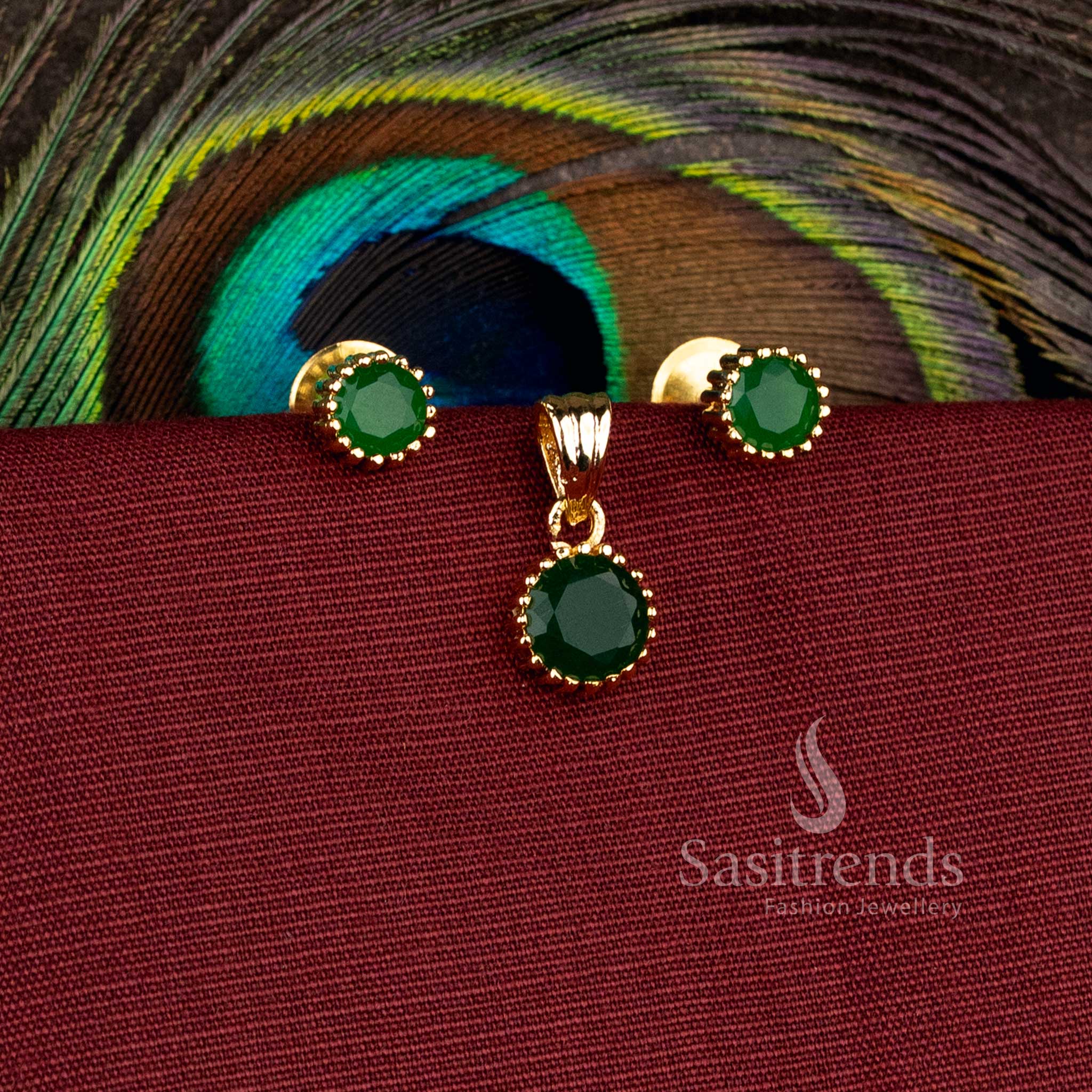Designer festive pendant set featuring sparkling AD stone Earrings detailing with luxurious gold-like finish for elegant traditional styling - Sasitrends