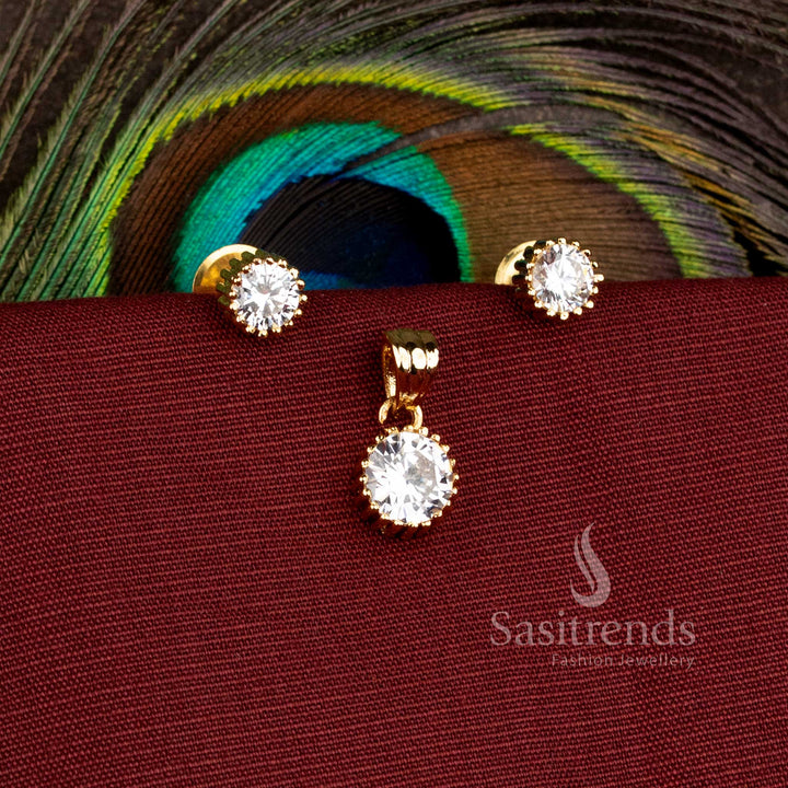 Regal 24K micro gold plated AD stone pendant set with elegant matching earrings for festive saree styling and celebration wear - Sasitrends