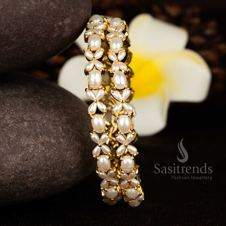 Traditional one gram 24K Micro Gold Plated Pearl Petal and Bangles by Sasitrends