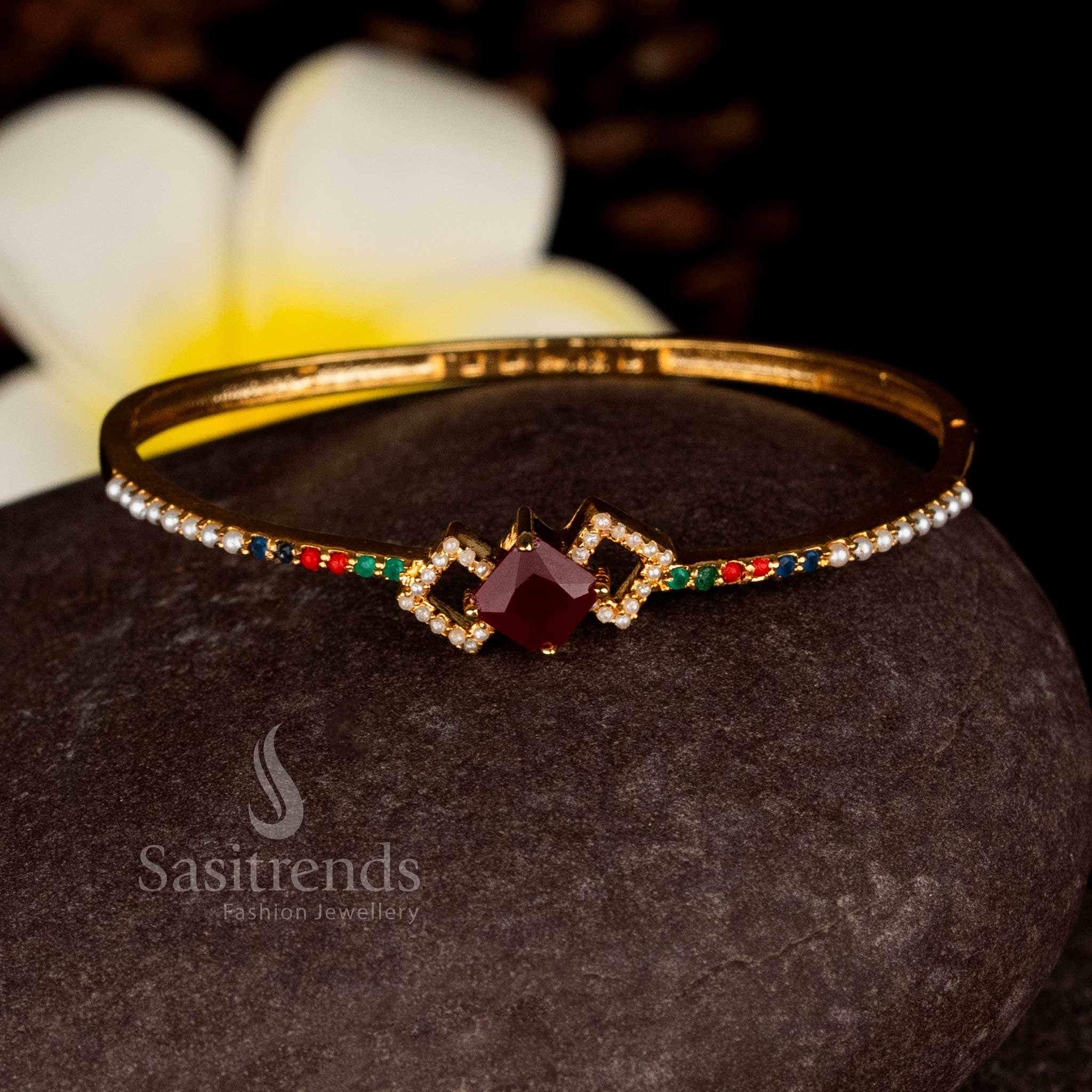 Micro gold plated square-cut AD stone openable bracelet bangle with guaranteed shine – Sasitrends