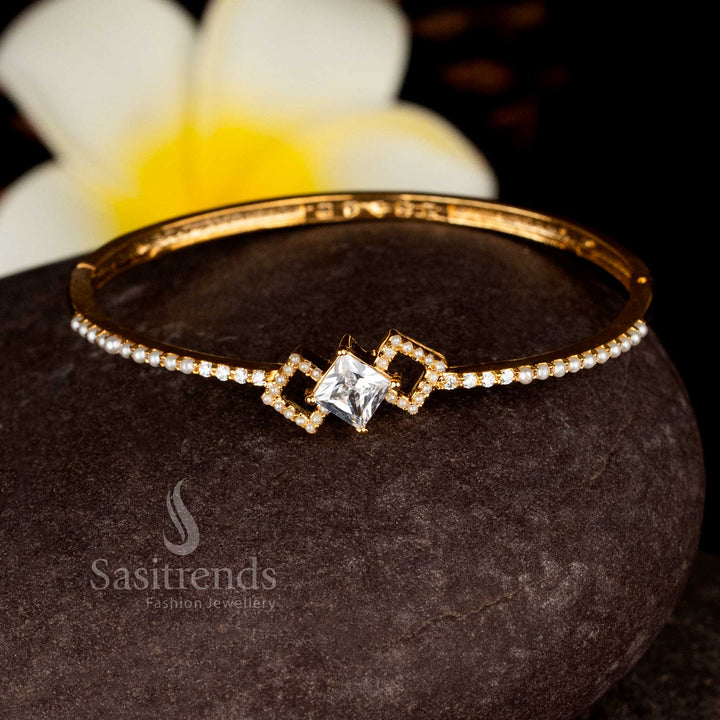 Micro gold plated square-cut AD stone openable bracelet bangle with guaranteed shine – Sasitrends