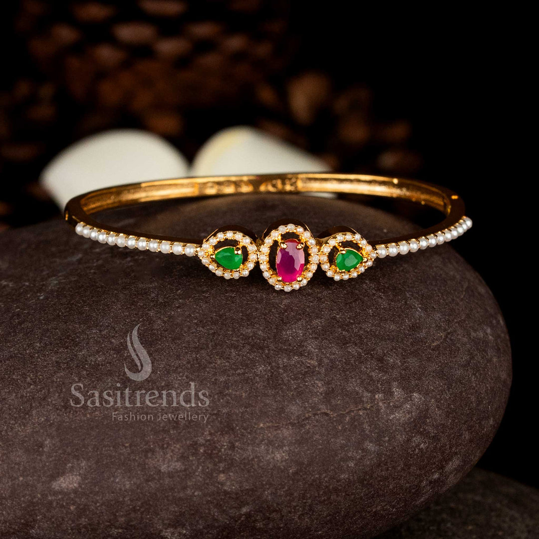 Guaranteed shine 24K micro gold plated oval AD stone openable bracelet bangle for weddings – Sasitrends