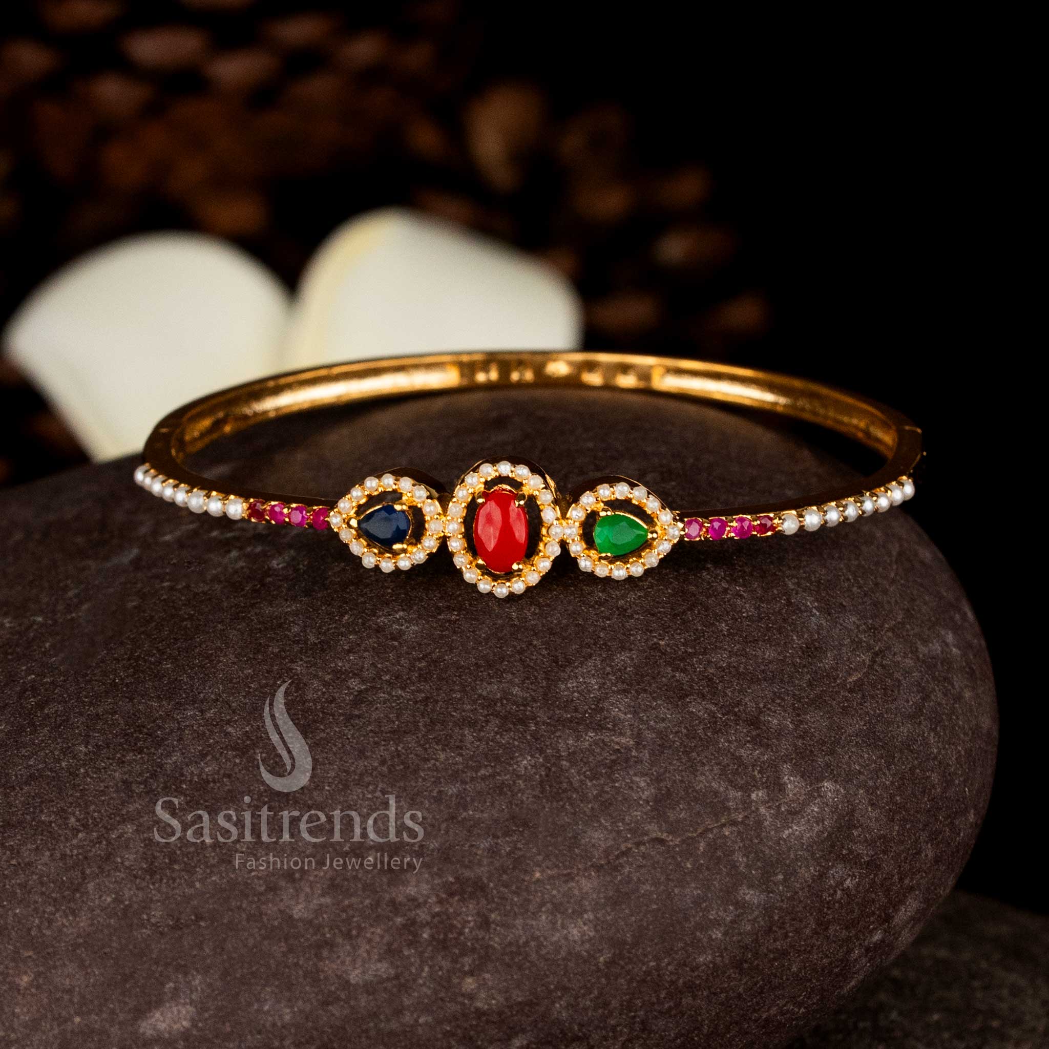  Micro gold plated oval AD stone openable bracelet bangle with guaranteed shine for celebrations – Sasitrends