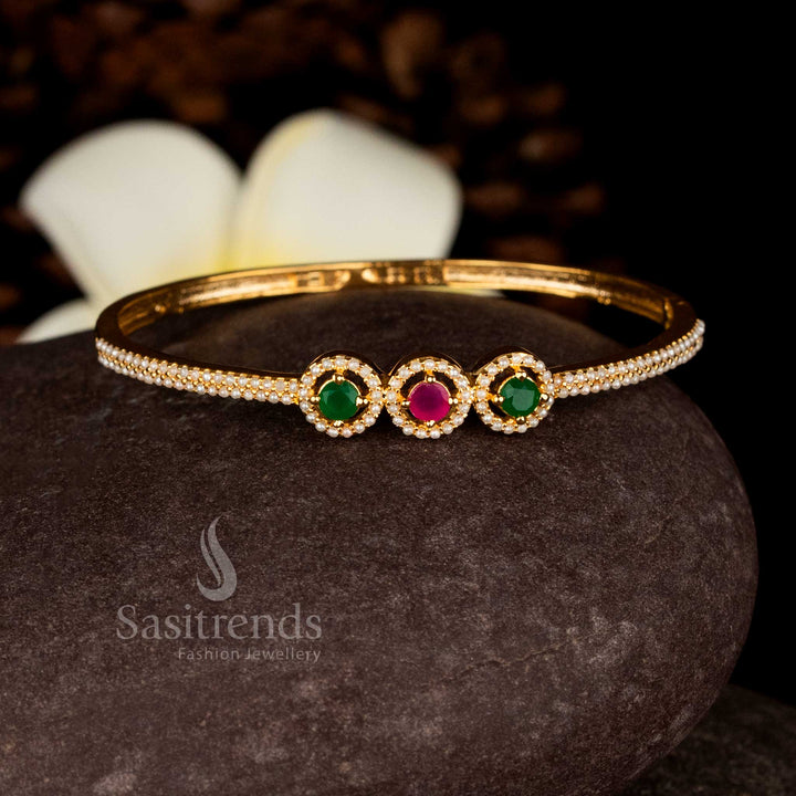 Guaranteed shine 24K micro gold plated round AD stone openable bracelet bangle for festive occasions – Sasitrends