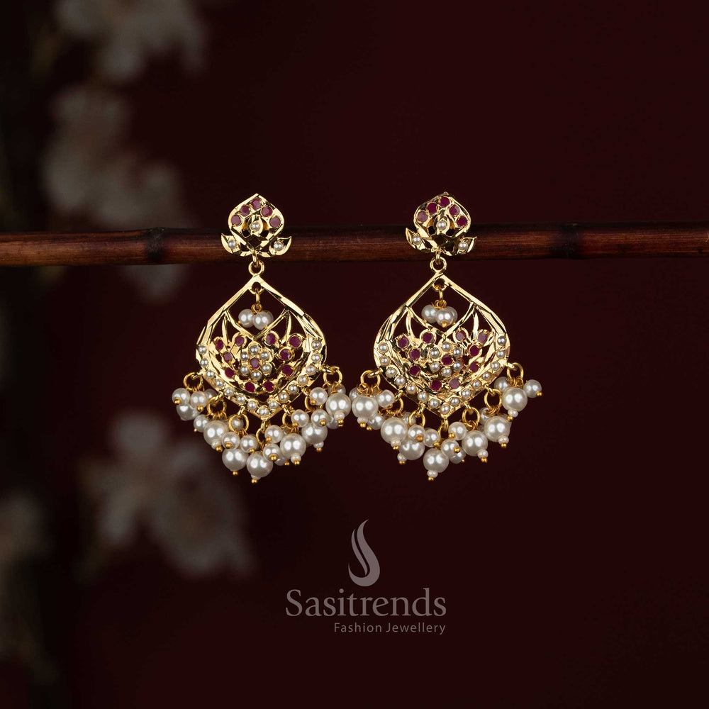 Premium Punjabi Jadau earrings featuring Navarathna stone detailing and elegant pearl drops