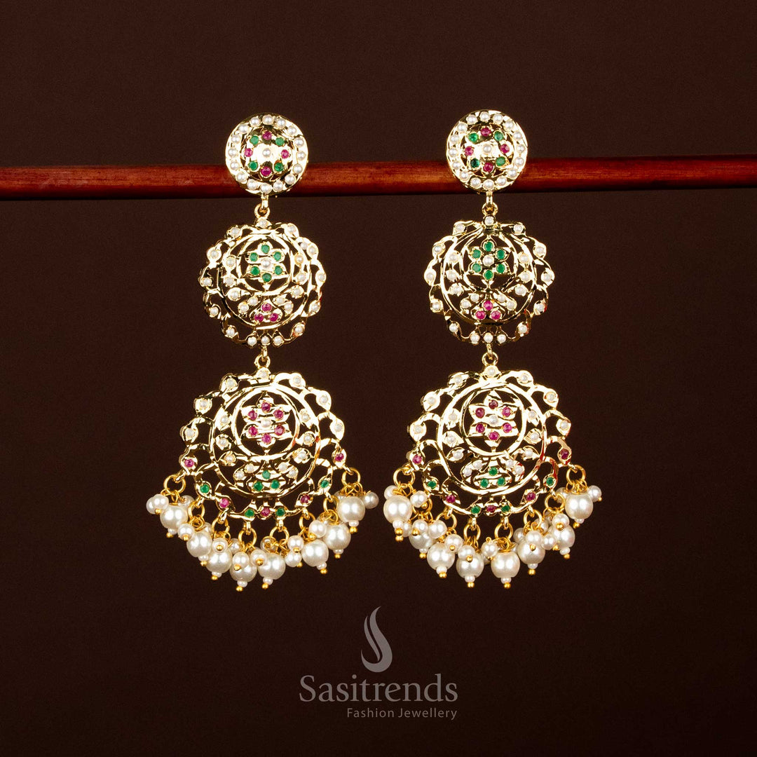 24K micro gold plated Punjabi Jadau pearl chandelier earrings with guaranteed shine – Sasitrends