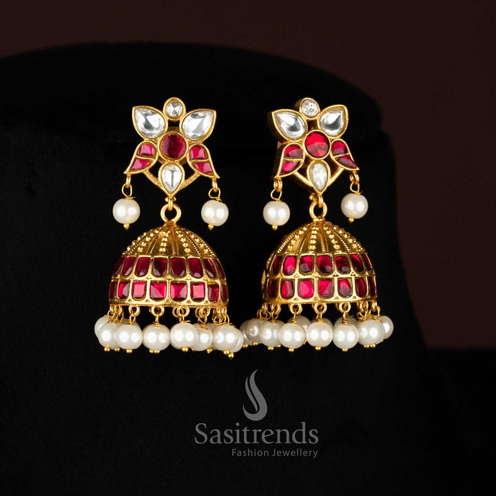 Premium Sasitrends Pearl Hanging Traditional Necklace Set with Floral Pendant for Grand Occasions