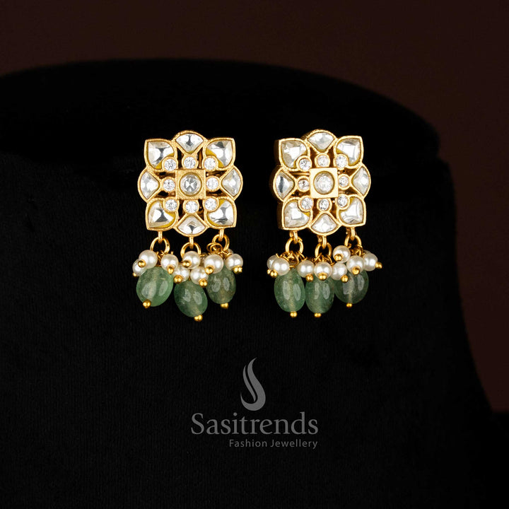 24k jadau gold plated premium temple jewellery choker with green bead hangings - Sasitrends 