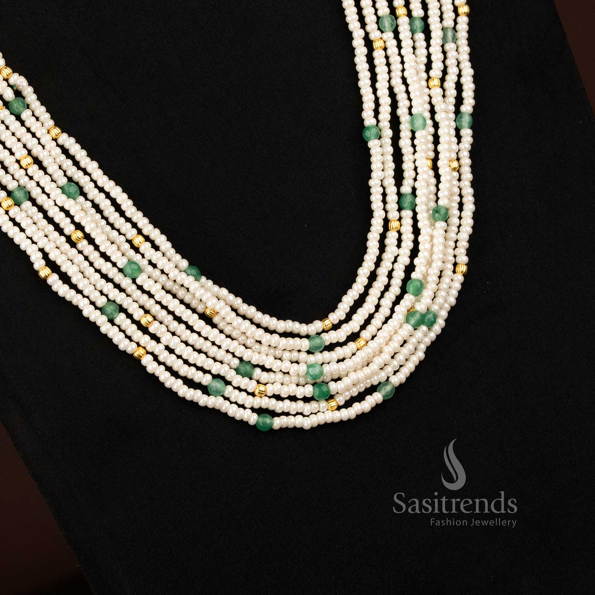 Multi-strand pearls with floral motifs necklace set for modern festive wear – Sasitrends