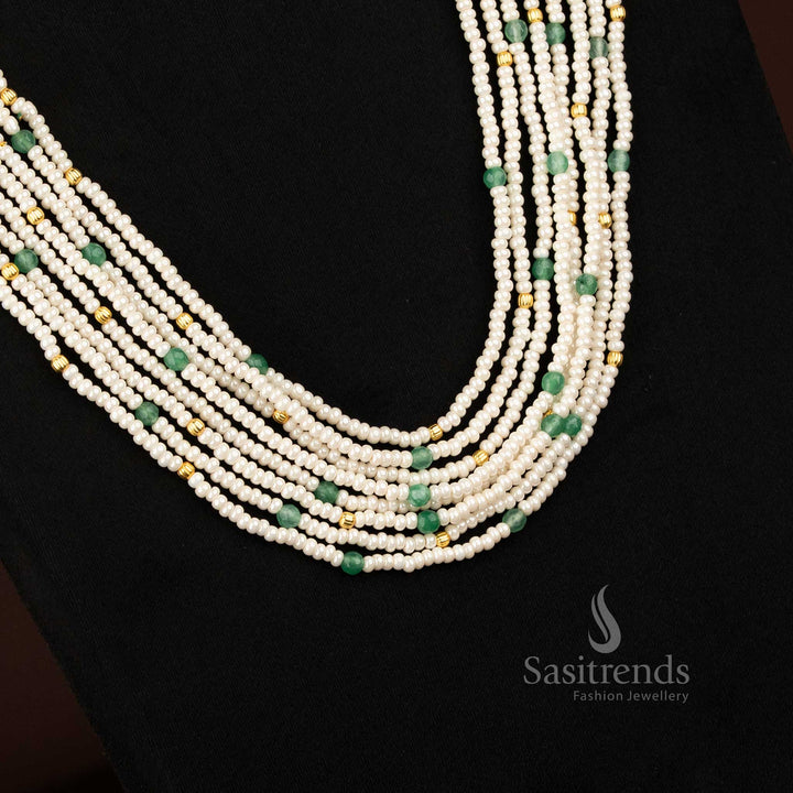 Multi-strand pearls with floral motifs necklace set for modern festive wear – Sasitrends
