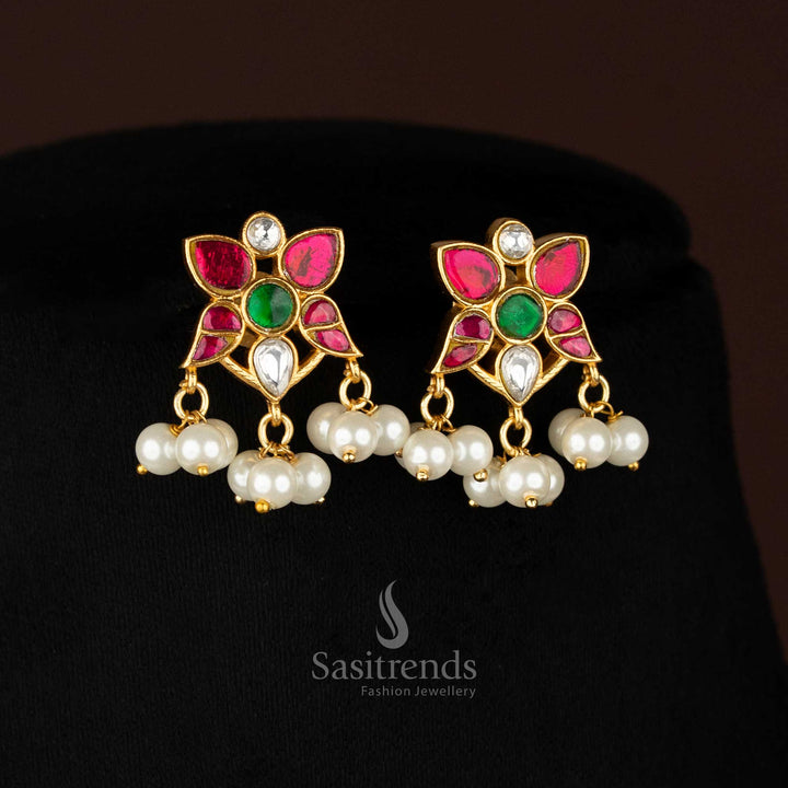 Multi-strand pearls with floral motifs necklace set for modern festive wear – Sasitrends