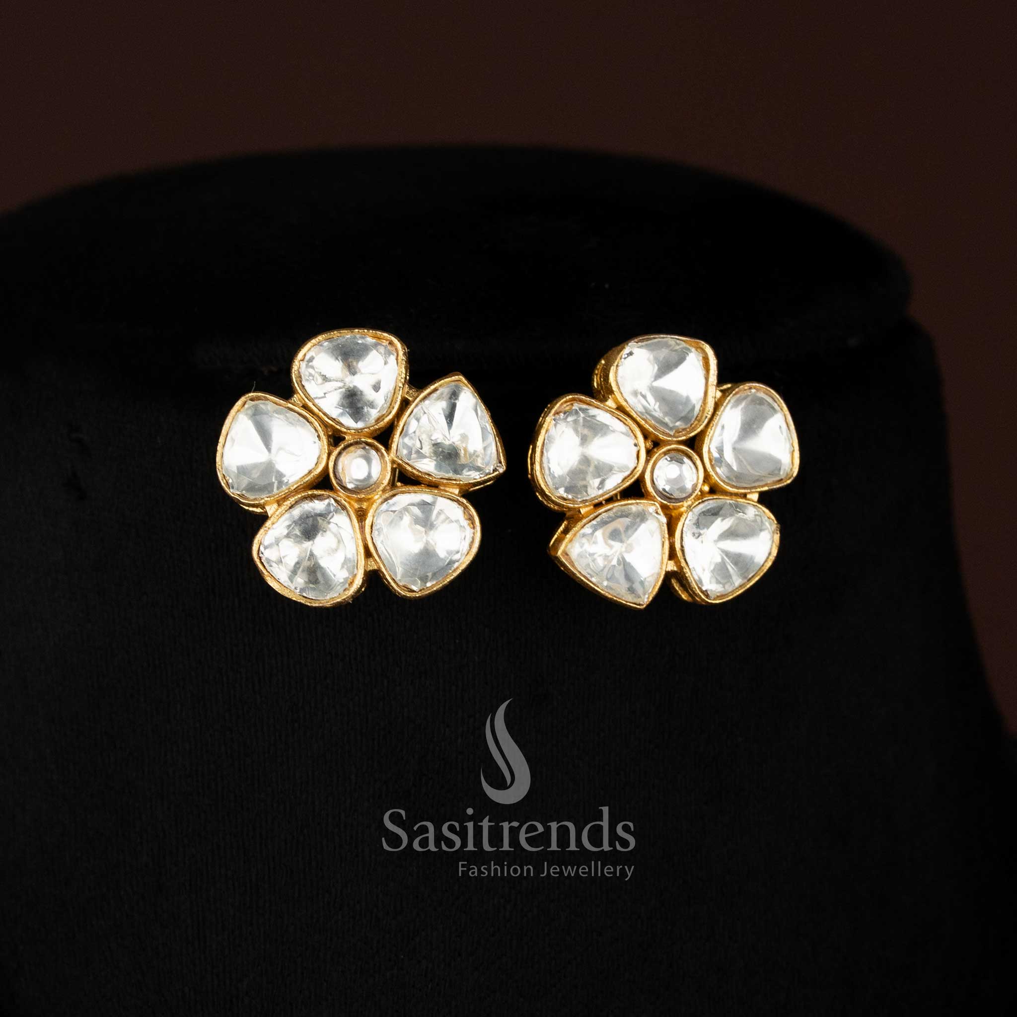 Bridal & festive wear 24k jadau gold plated bead strand choker necklace set with handcrafted flower pendant by sasitrends