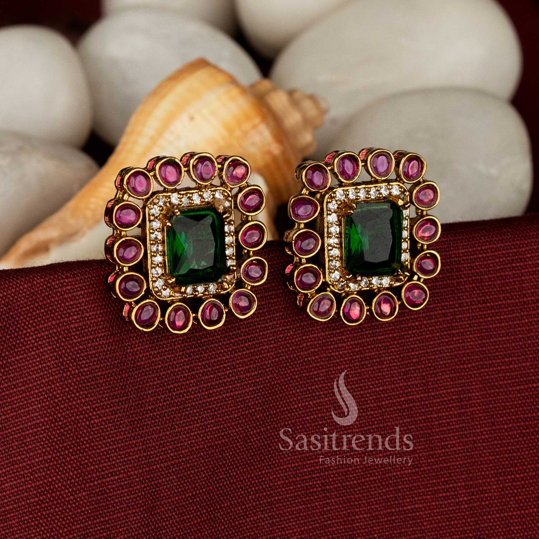 Victorian squared AD stone stud earrings for weddings and festive styling – Sasitrends