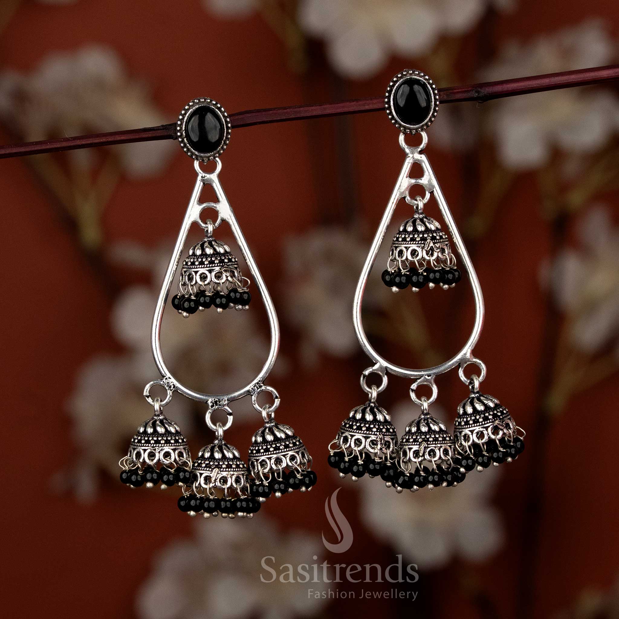 Elegant mini jhumka earrings with teardrop stones for Navaratri & poojas – Sasitrends