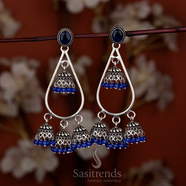 Elegant mini jhumka earrings with teardrop stones for Navaratri & poojas – Sasitrends
