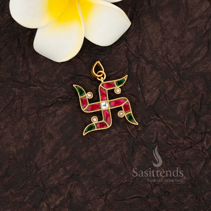 24k jadau gold plated kundan swastik pendant traditional design - Sasitrends