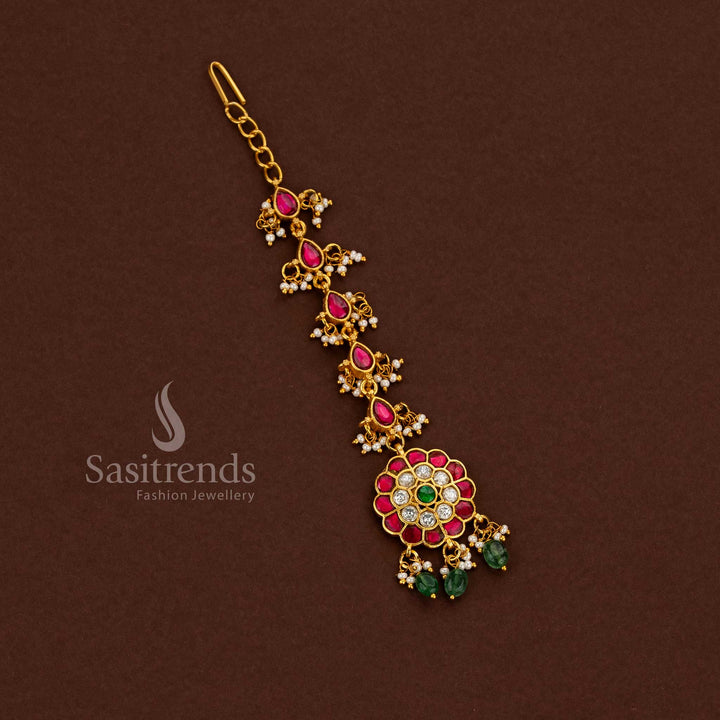Traditional Collection of 24K Jadau Gold Plated Kundan Maang Tikka for Weddings & Festive Functions