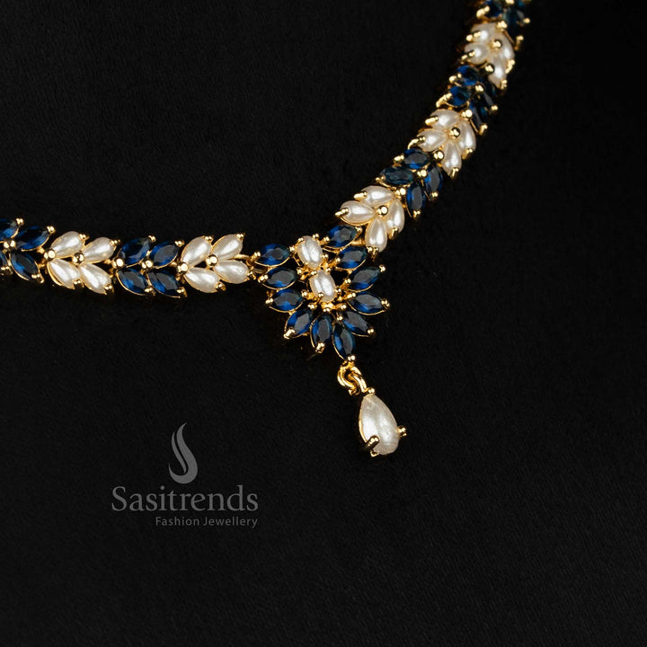 Micro gold plated American diamond leaf necklace set for stylish gatherings