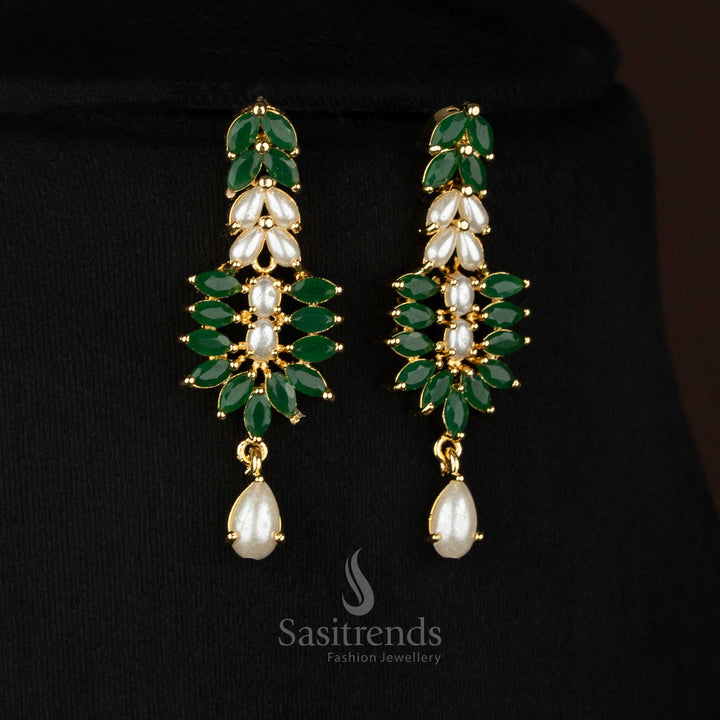 vMicro gold plated American diamond leaf necklace set for stylish gatherings