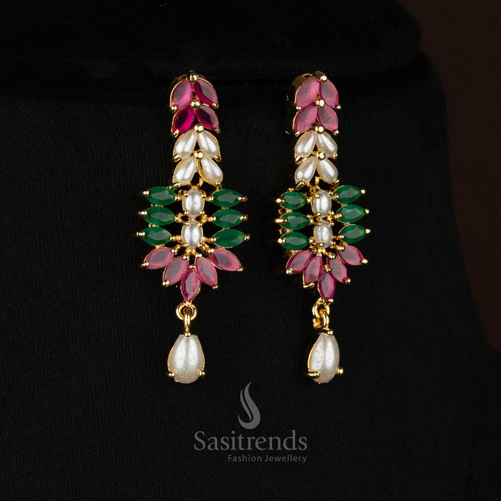 Charming American diamond micro gold plated leaf pattern necklace set for social evenings