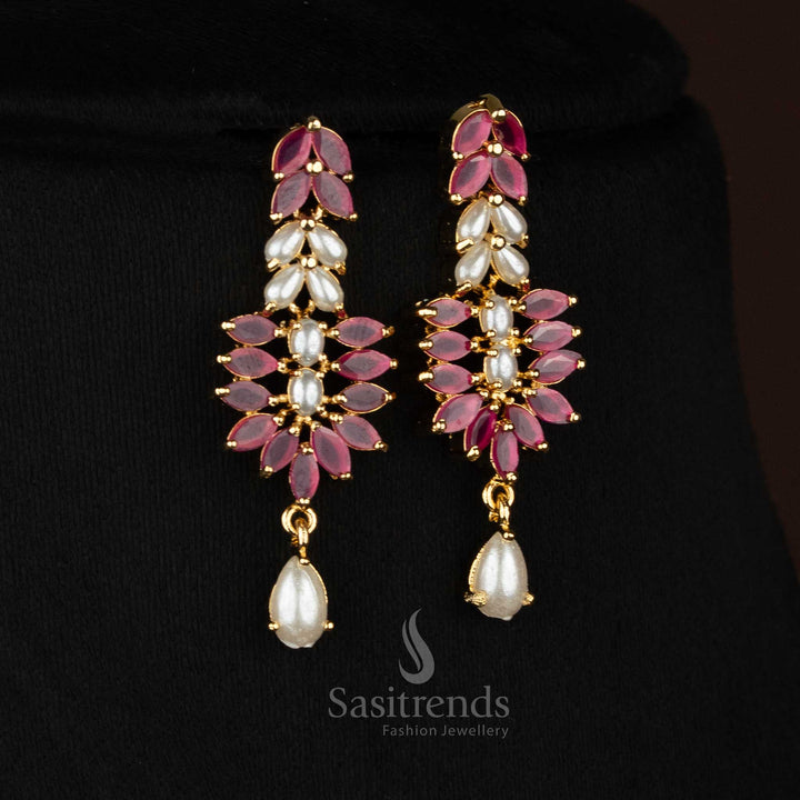 Charming American diamond micro gold plated leaf pattern necklace set for social evenings