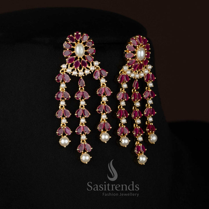 Wedding and festive wear american diamond jewellery set with teardrop stone motif and real gold look finish