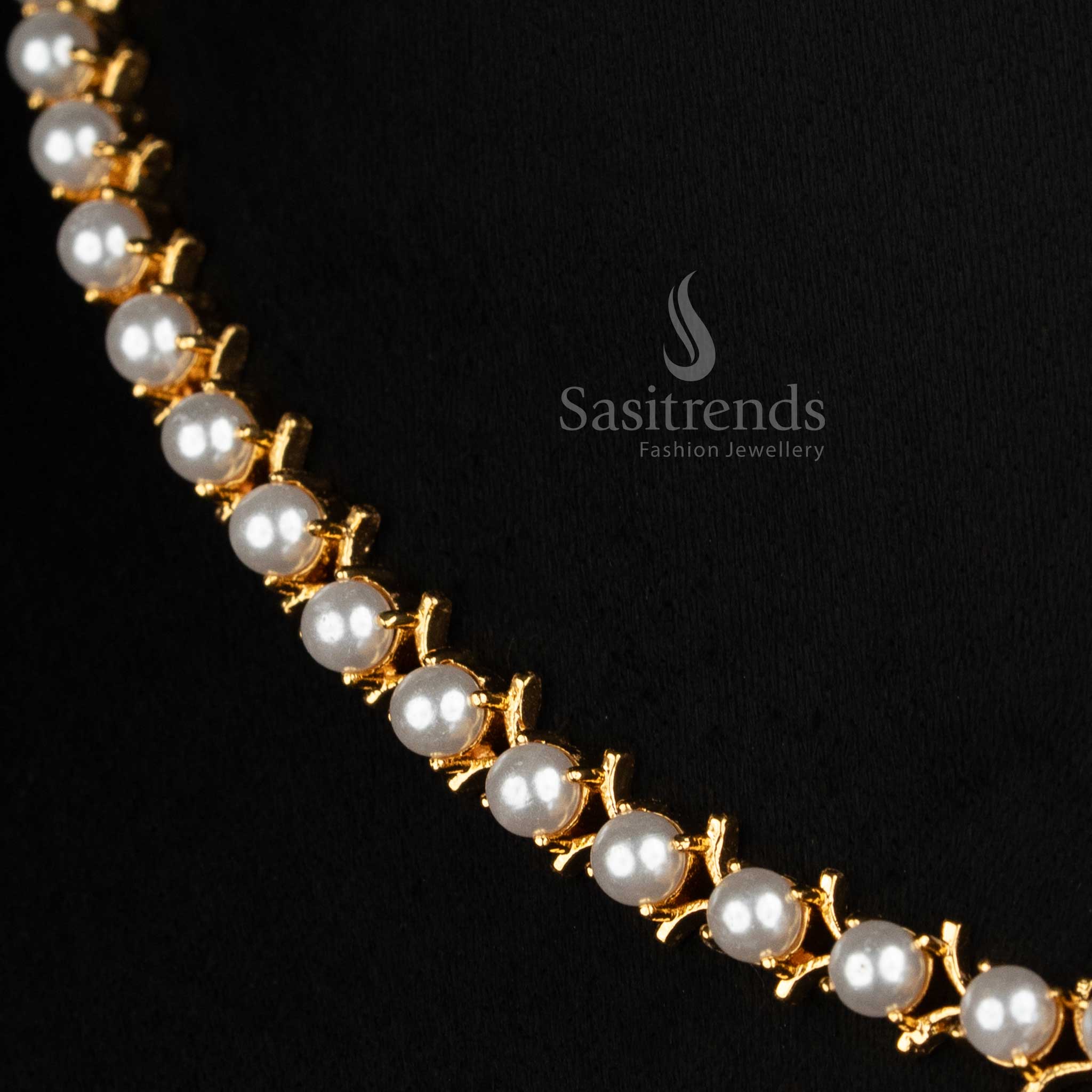 Sasitrends micro gold plated pearl necklace jewellery set with drop pendant design