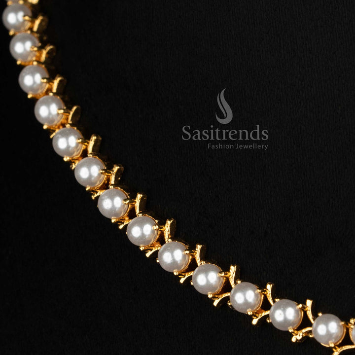 Sasitrends micro gold plated pearl necklace jewellery set with drop pendant design