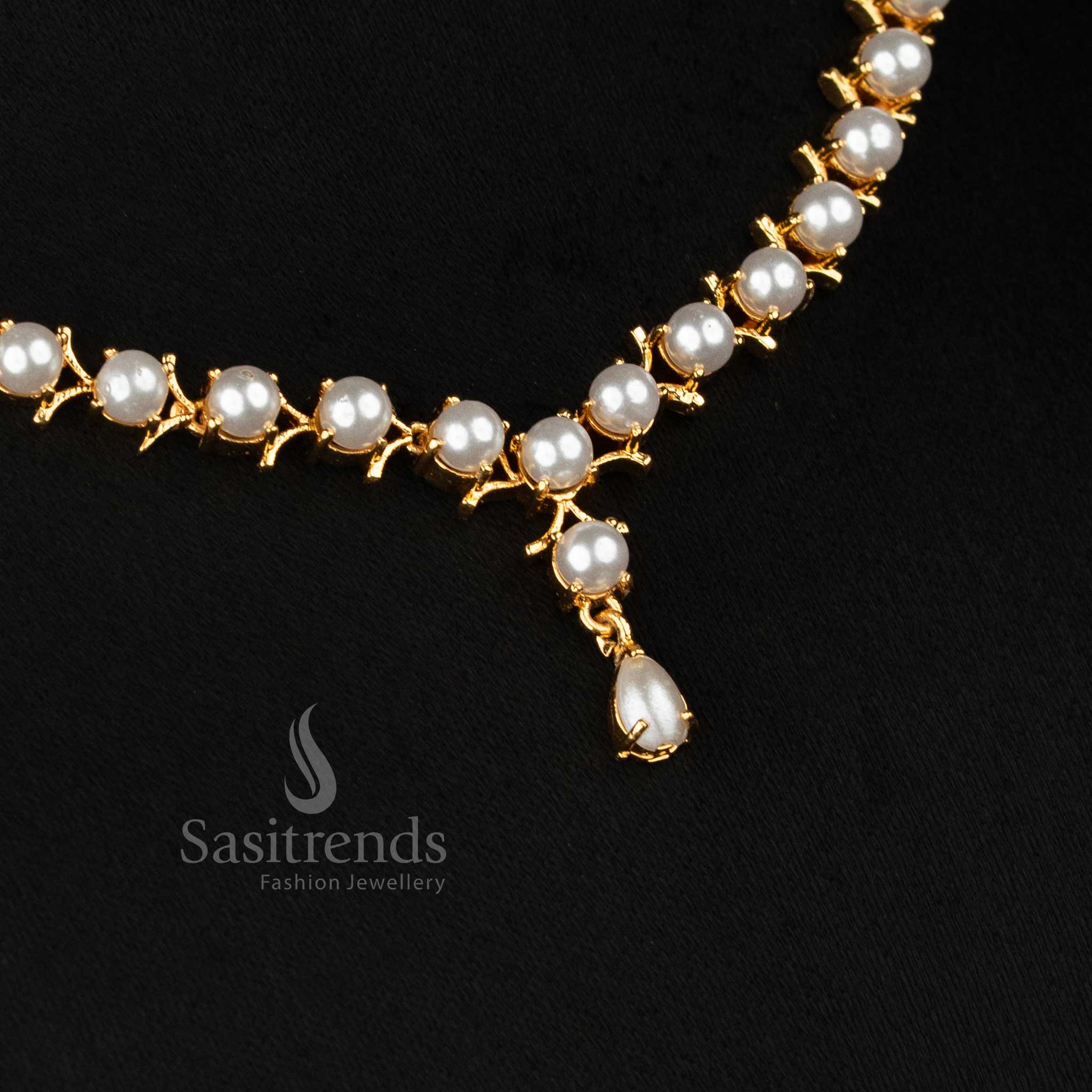 Sasitrends micro gold plated pearl necklace jewellery set with drop pendant design