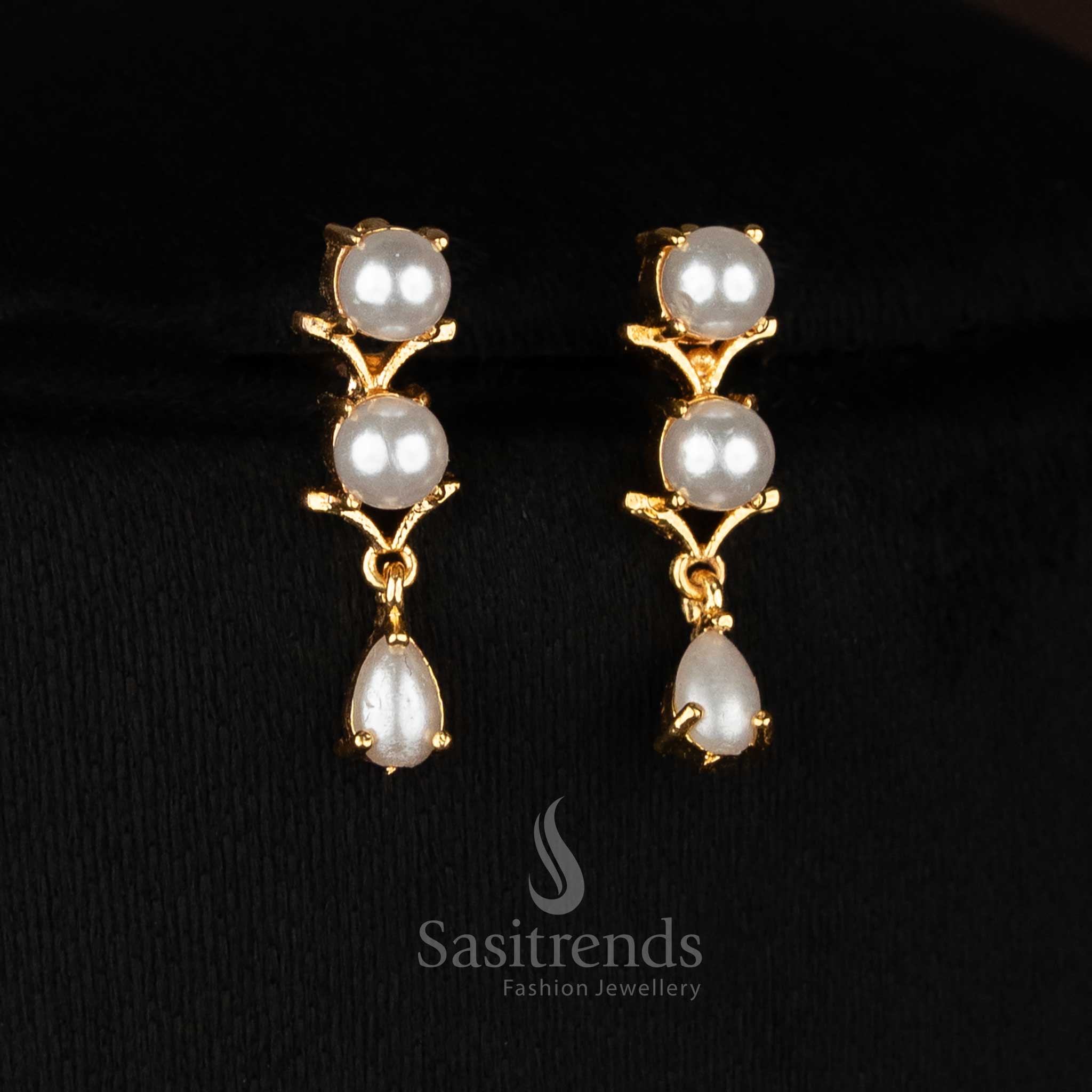 Sasitrends micro gold plated pearl necklace jewellery set with drop pendant design