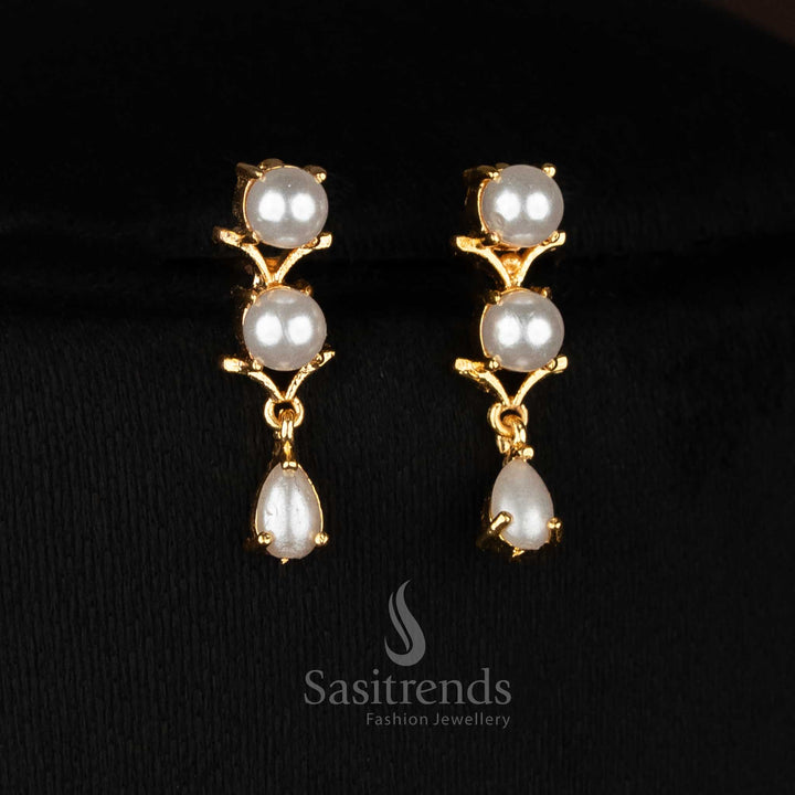 Sasitrends micro gold plated pearl necklace jewellery set with drop pendant design