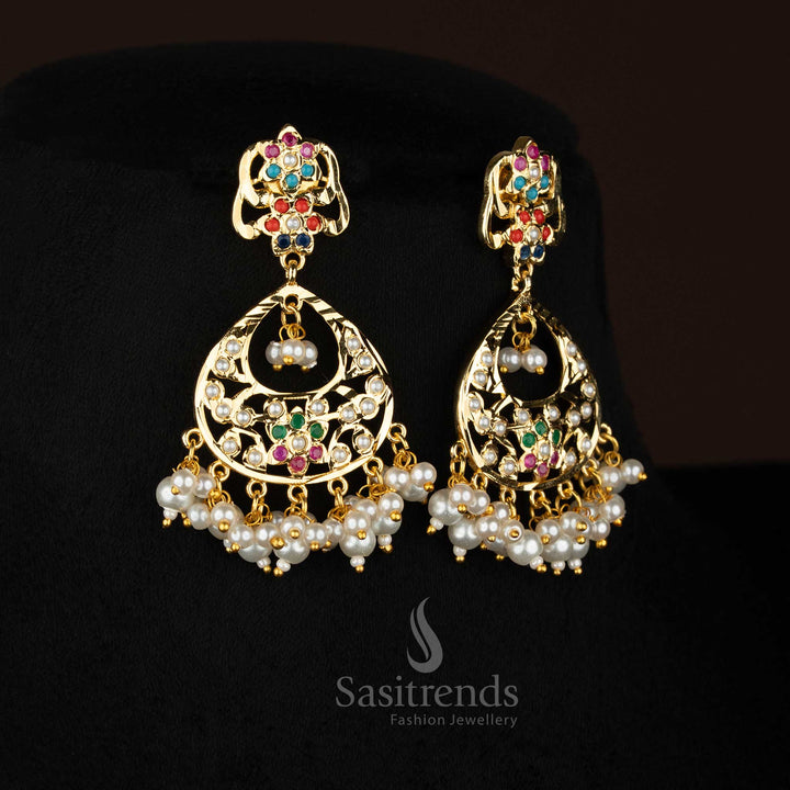 Punjabi style gold plated floral pearl necklace for festive celebrations