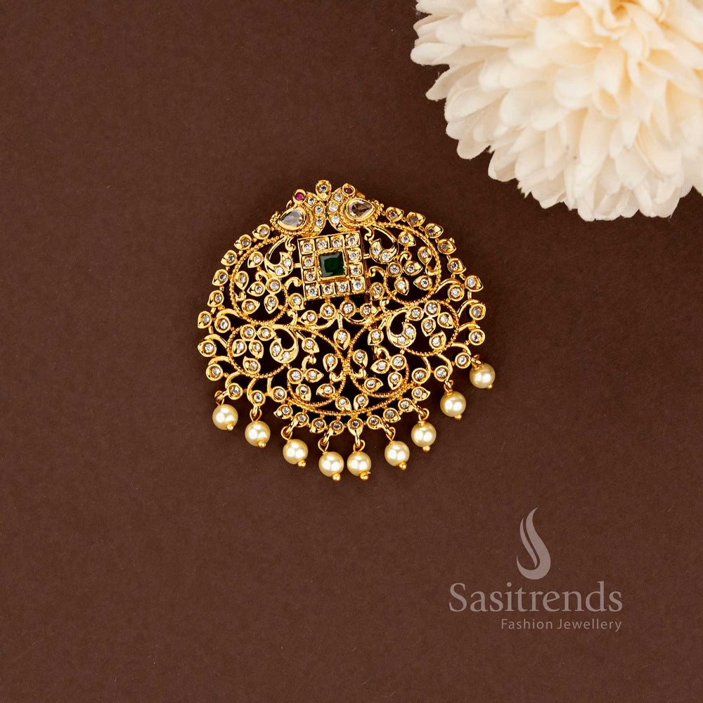 Luxury Temple Matte Gold AD Stone Hair Ornament for Bridal and Festive Wear - Sasitrends