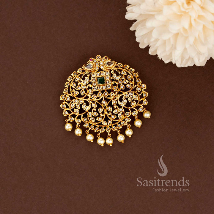 Luxury Temple Matte Gold AD Stone Hair Ornament for Bridal and Festive Wear - Sasitrends