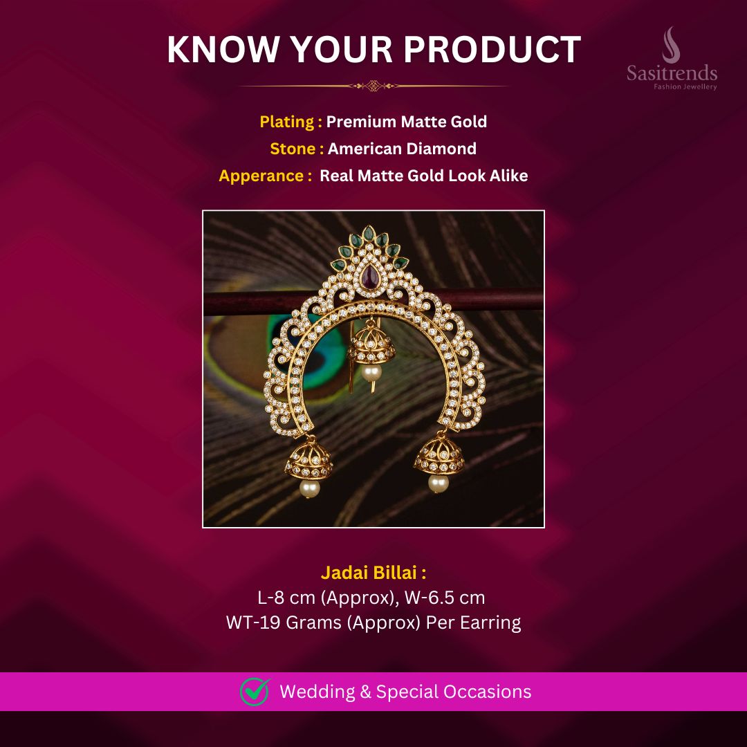 Matte Gold Plated Jadai Billai Measurement image - Sasitrends