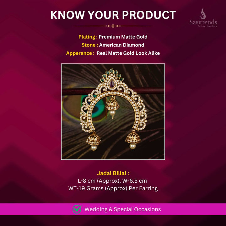 Matte Gold Plated Jadai Billai Measurement image - Sasitrends