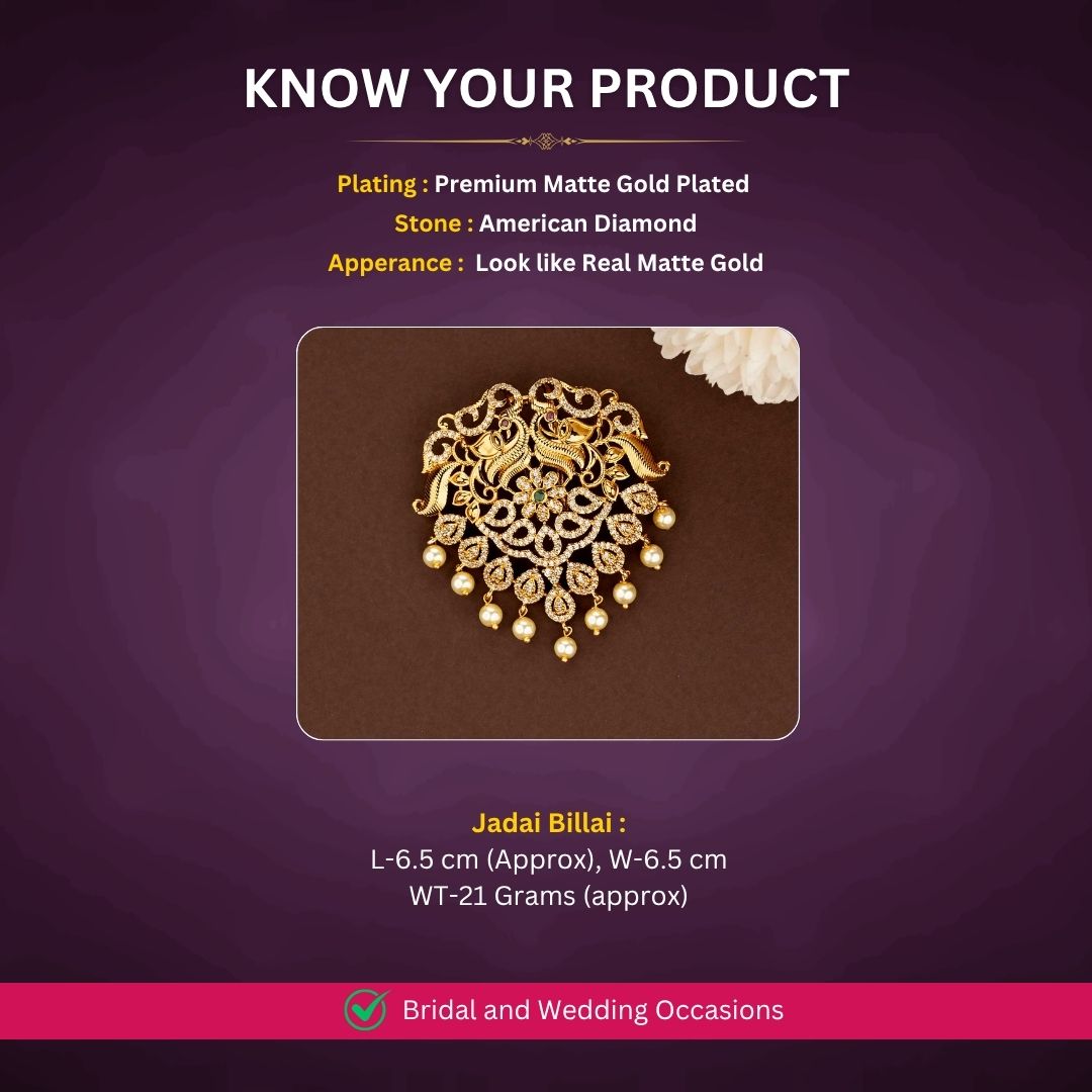 Elegant Peacock AD Stone Jadai Billai Hair Ornament for Women - Sasitrends
