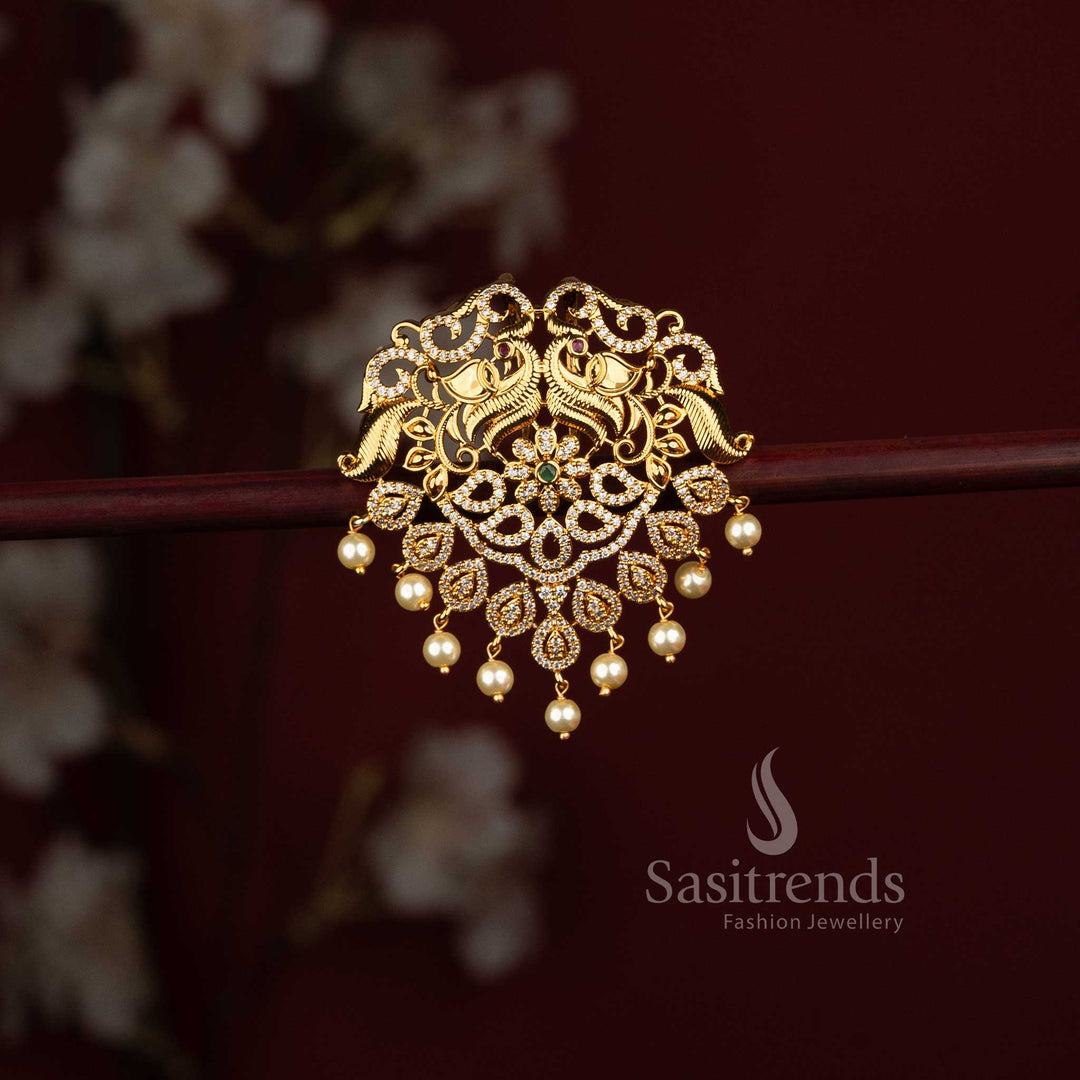 Temple Matte Gold Plated Peacock Jadai Hair Accessory for South Indian Brides - Sasitrends