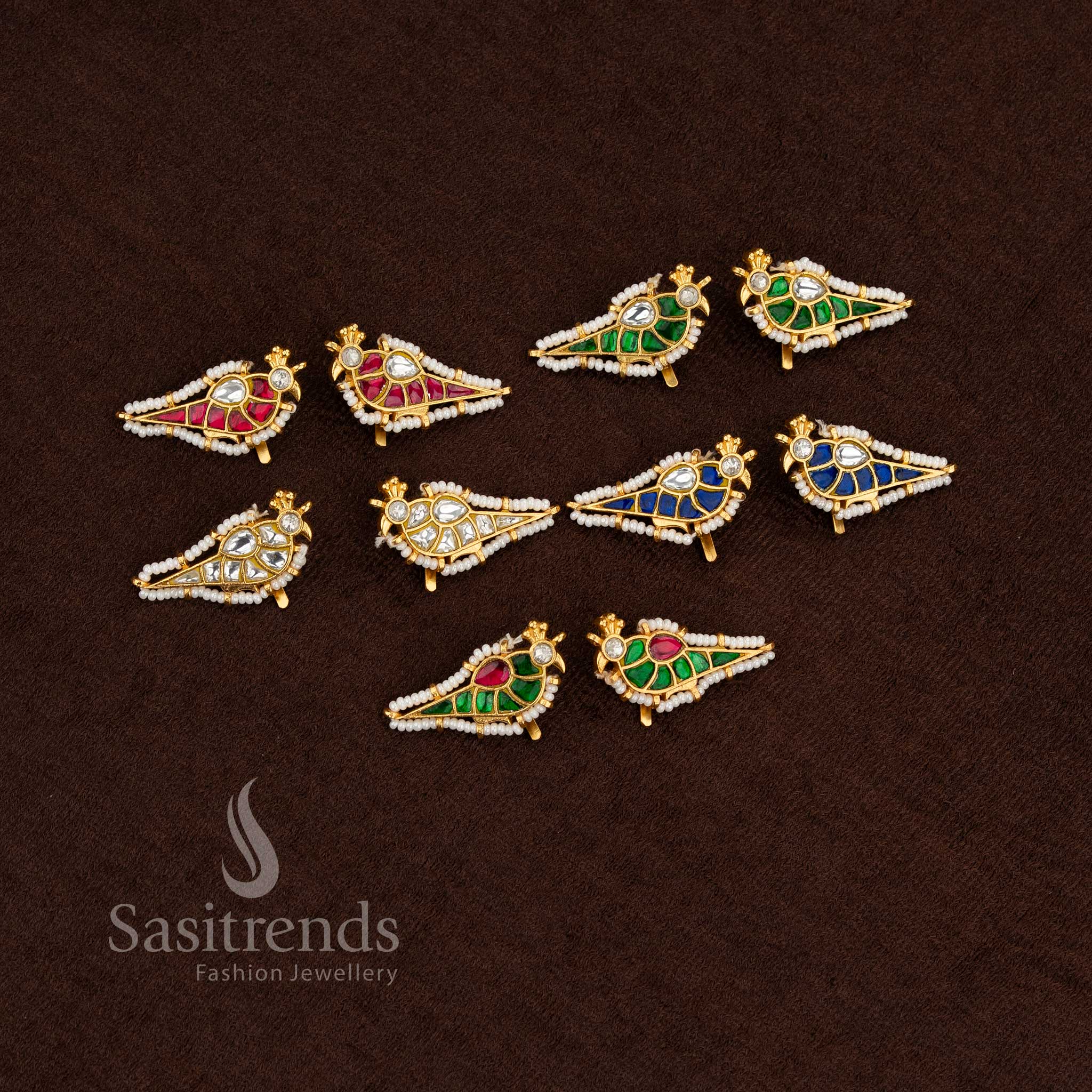 Regal gold plated parrot Kundan pearl bugadi ear cuff earrings – Sasitrends