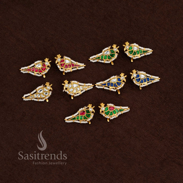 Regal gold plated parrot Kundan pearl bugadi ear cuff earrings – Sasitrends