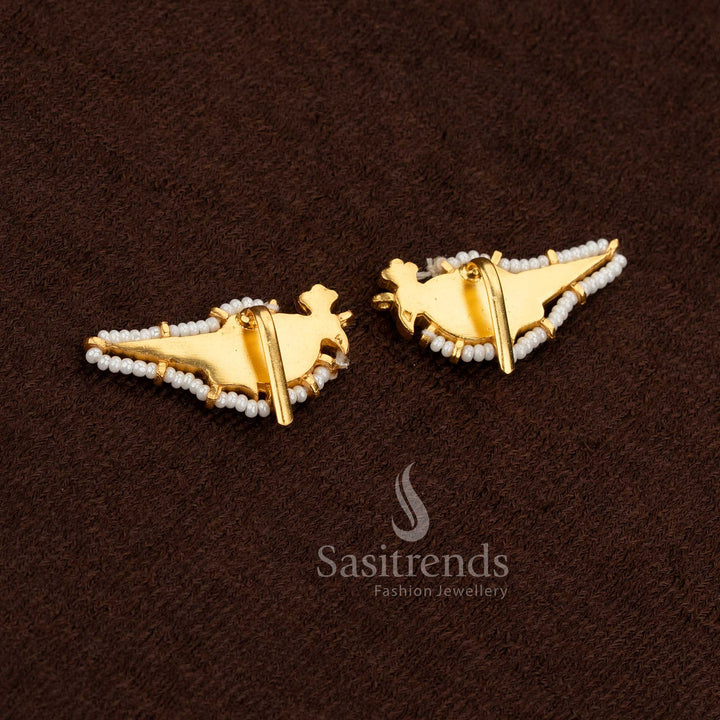 Regal gold plated parrot Kundan pearl bugadi ear cuff earrings – Sasitrends